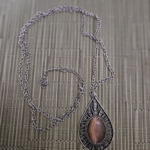 Paparazzi Elegant Tiger Eye Silver Teardrop Pendant Necklace
